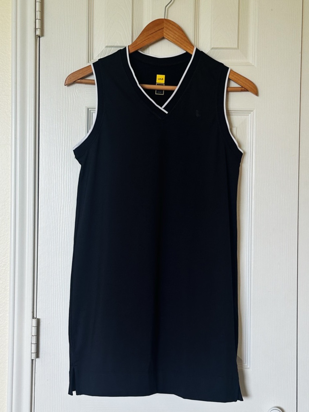 Lole Black Sleeveless V-Neck Dress with White Trim